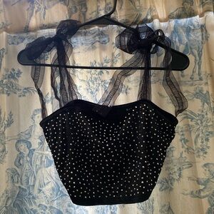 Dolls Kill Rhinestone Velvet Black Crop Top